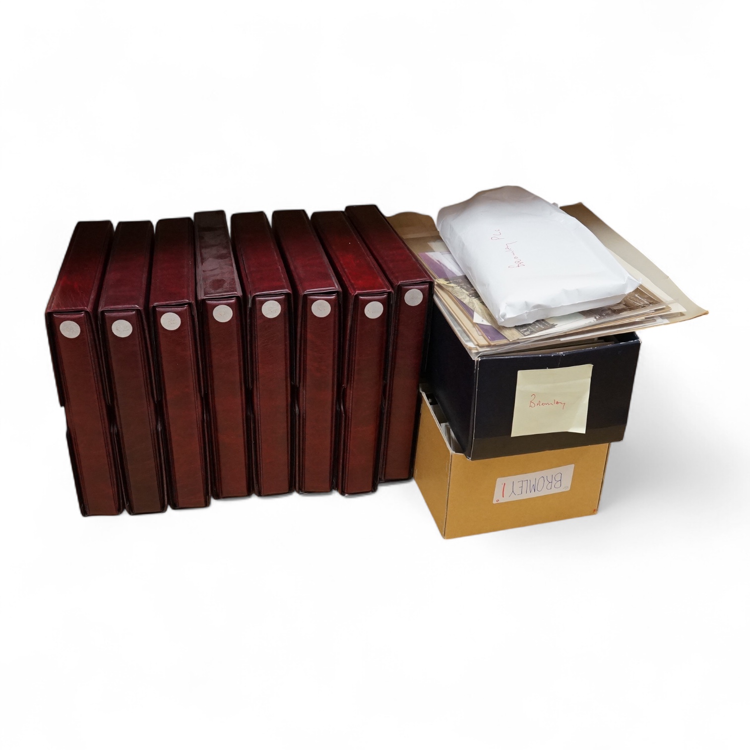 Eight folders and two boxes of early to mid 20th century postcards, mainly of local scenes of Bromley, together with a few others of Kent and Greater London, etc.